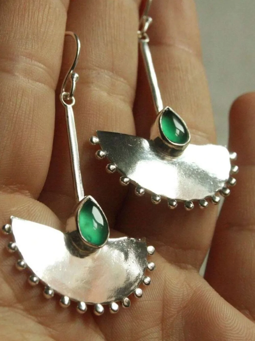 Emerald Muse Silver Teardrop Dangle Earrings